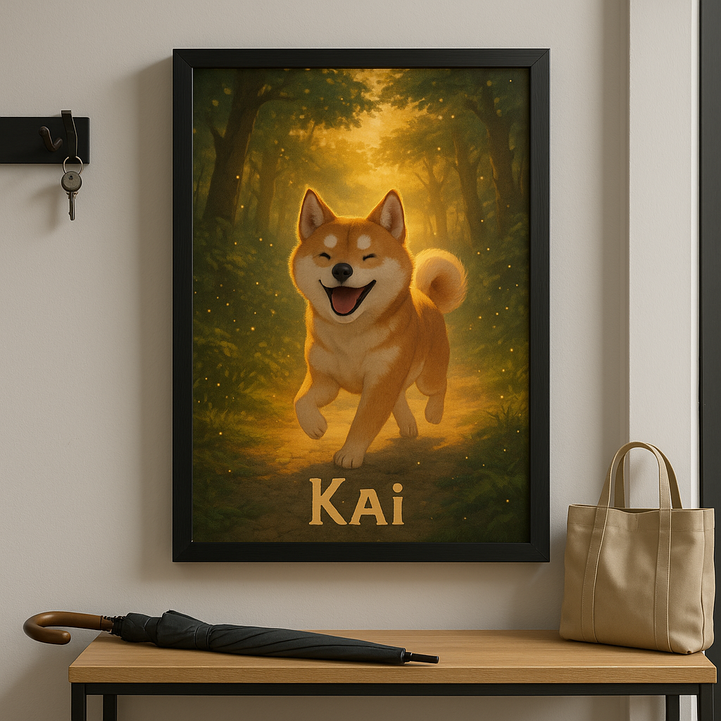 Ghibli‑Style Custom Pet Portrait – Framed Poster | Dog & Cat Art