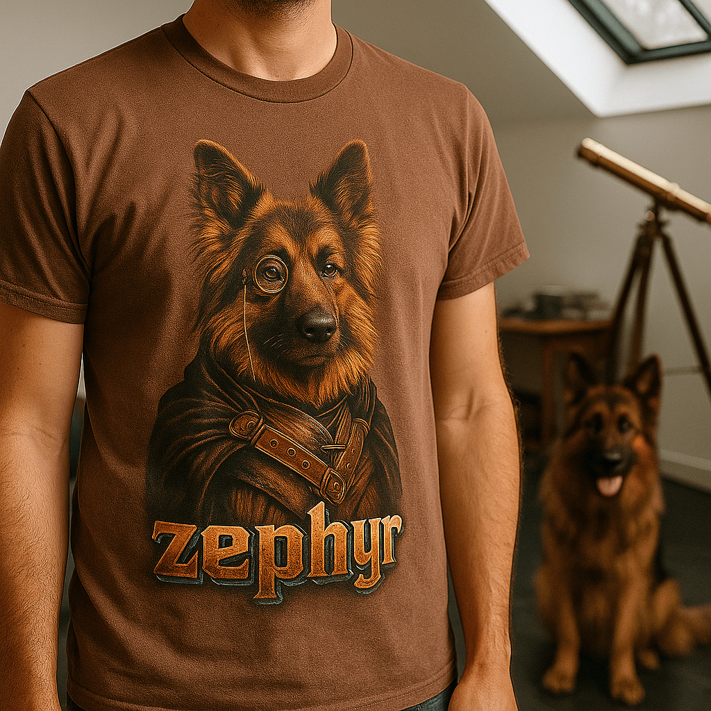 Steampunk Custom Pet Portrait – T‑Shirt | Dog & Cat Art