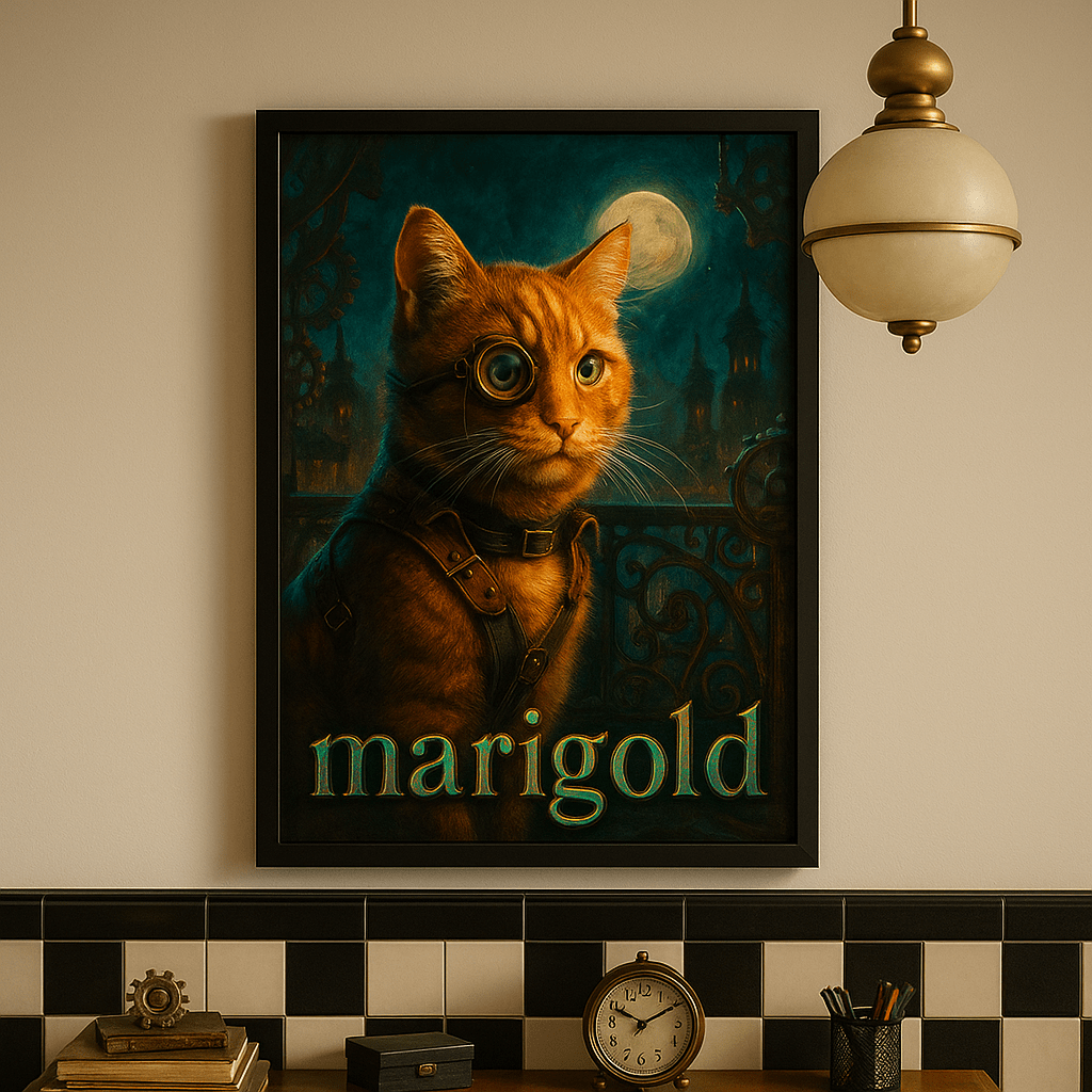 Steampunk Custom Pet Portrait – Framed Poster | Dog & Cat Art
