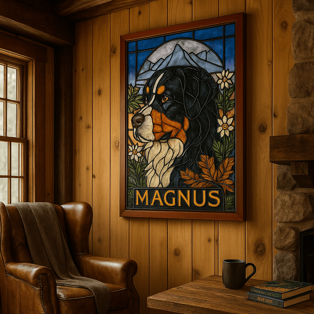 Stained‑Glass Custom Pet Portrait – Framed Poster | Dog & Cat Art