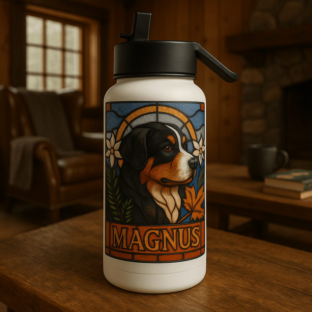 Stained‑Glass Custom Pet Portrait – Water Bottle | Dog & Cat Art