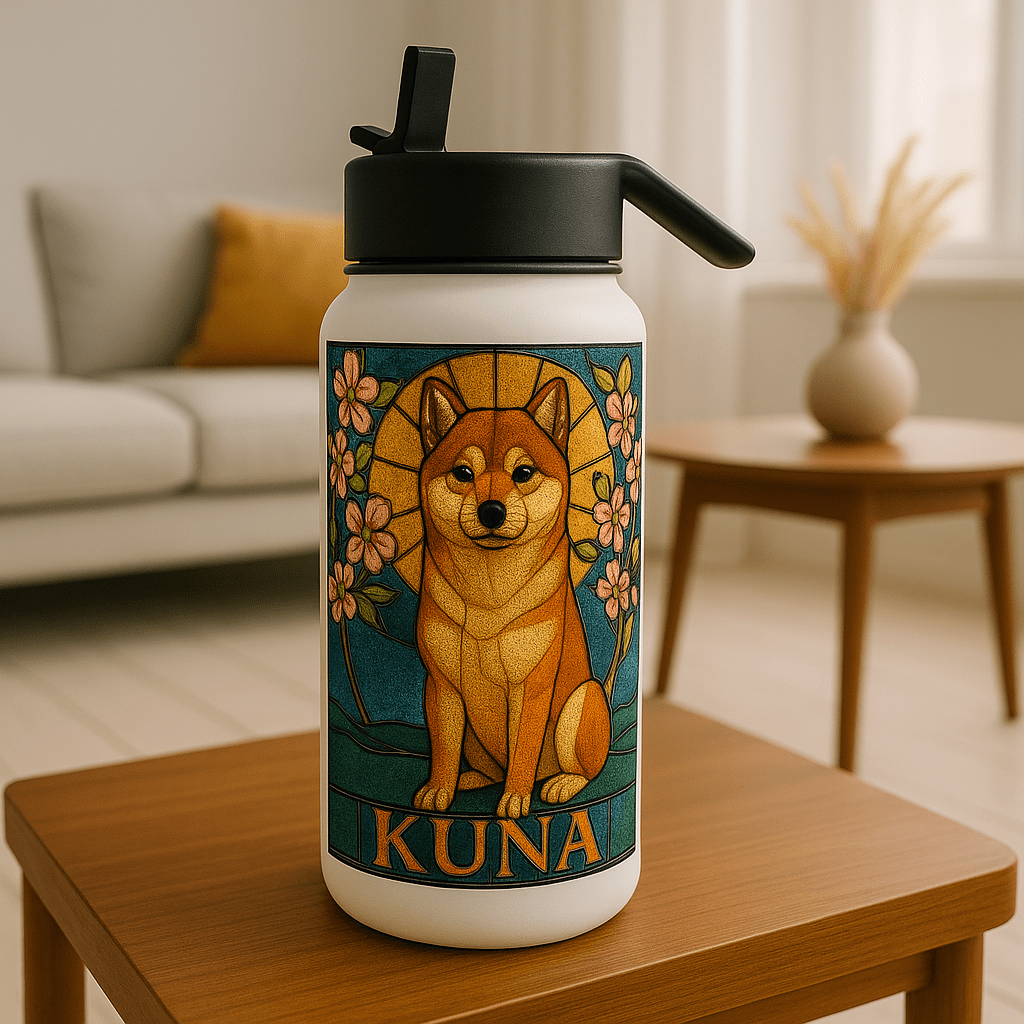 Stained‑Glass Custom Pet Portrait – Water Bottle | Dog & Cat Art