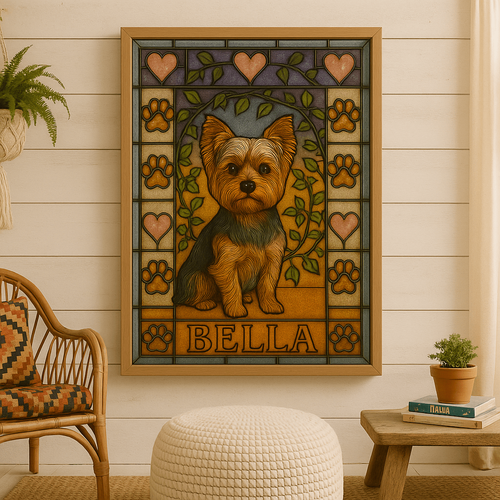 Stained‑Glass Custom Pet Portrait – Framed Poster | Dog & Cat Art