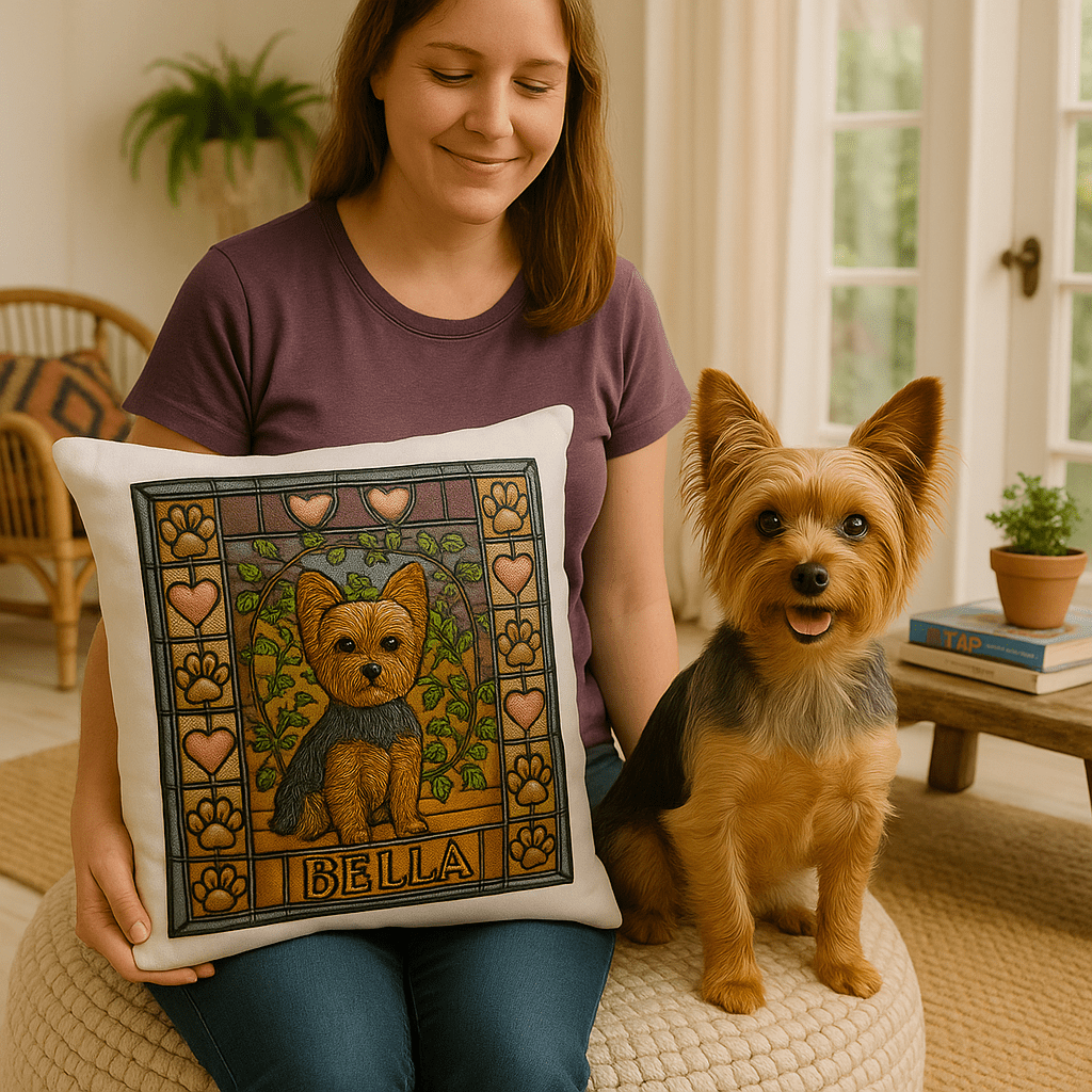 Stained‑Glass Custom Pet Portrait – Pillow | Dog & Cat Art