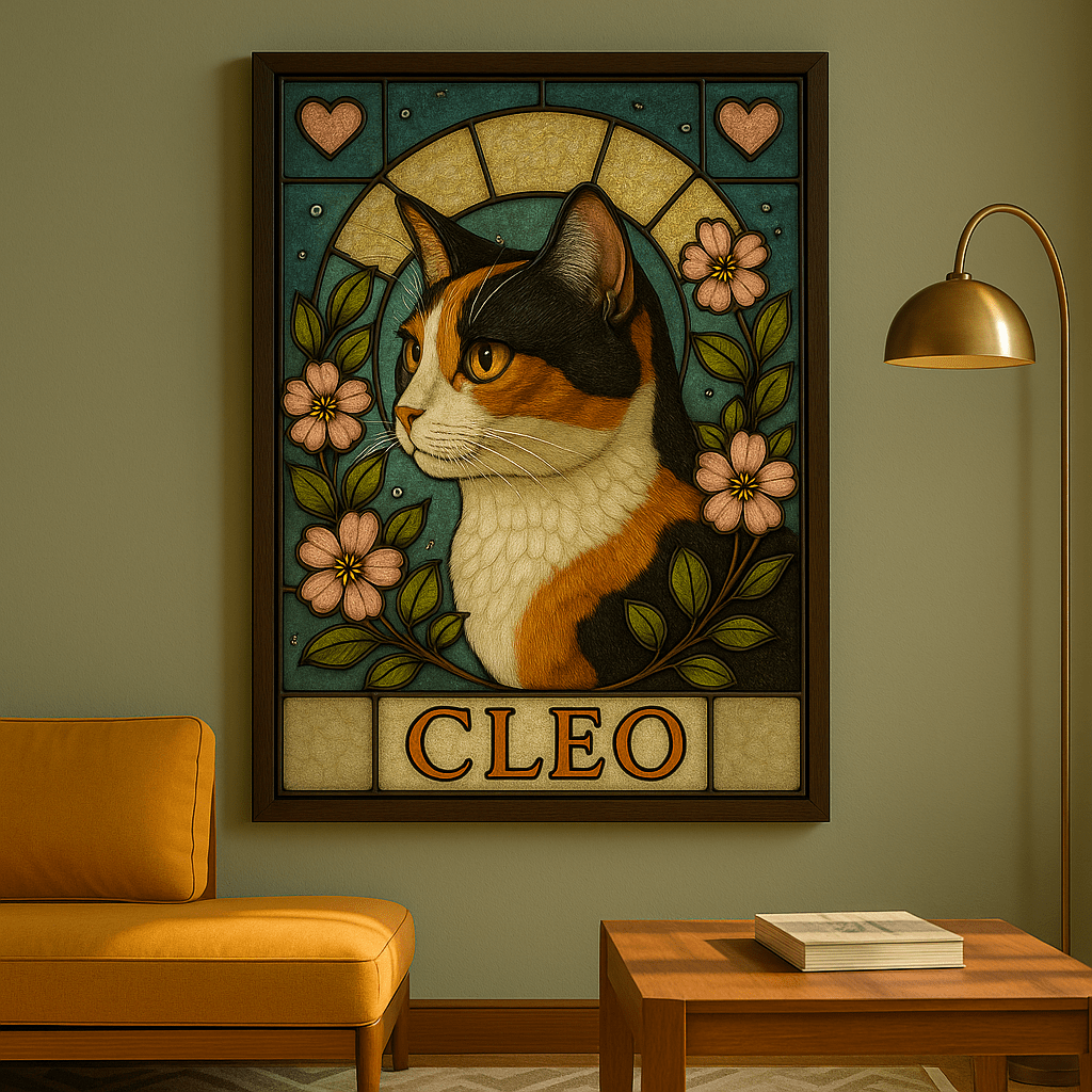 Stained‑Glass Custom Pet Portrait – Framed Poster | Dog & Cat Art