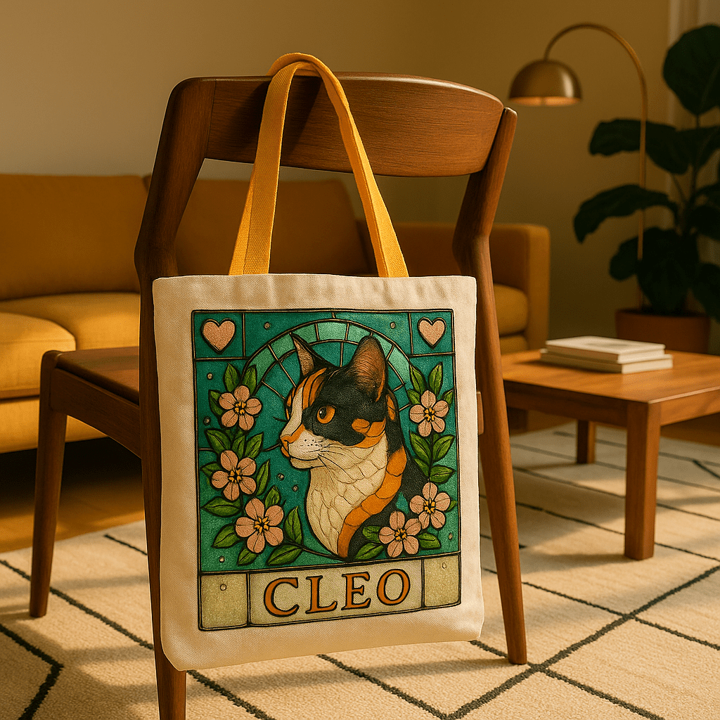 Stained‑Glass Custom Pet Portrait – Tote Bag | Dog & Cat Art
