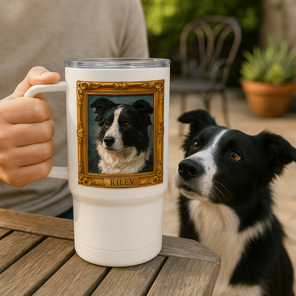 Digital Oil‑Impasto Pet Portrait – Travel Mug | Dog & Cat Art