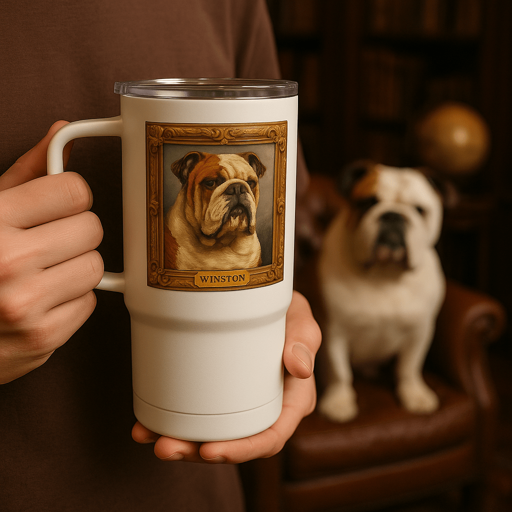 Digital Oil‑Impasto Pet Portrait – Travel Mug | Dog & Cat Art