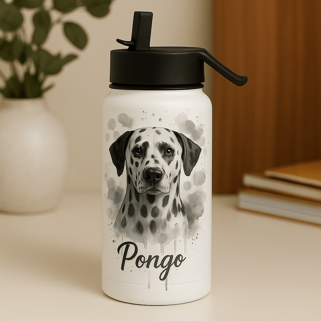 Custom Watercolor Pet Portrait – Water Bottle | Dog & Cat Art
