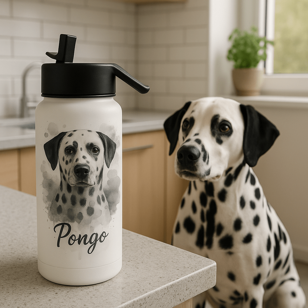 Custom Watercolor Pet Portrait – Water Bottle | Dog & Cat Art