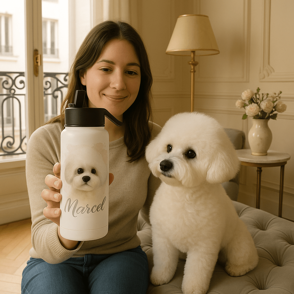 Custom Watercolor Pet Portrait – Water Bottle | Dog & Cat Art
