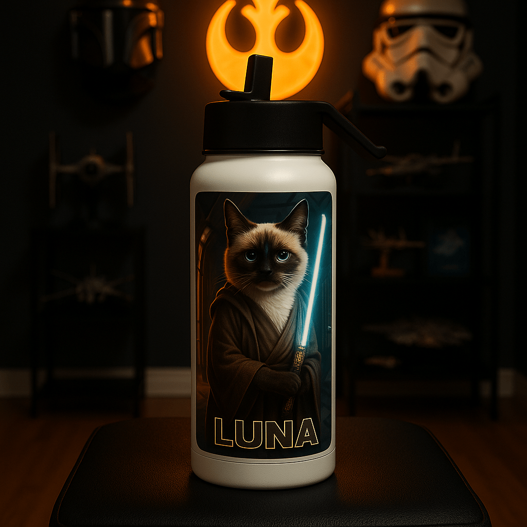 Jedi Custom Pet Portrait – Water Bottle | Dog & Cat Art