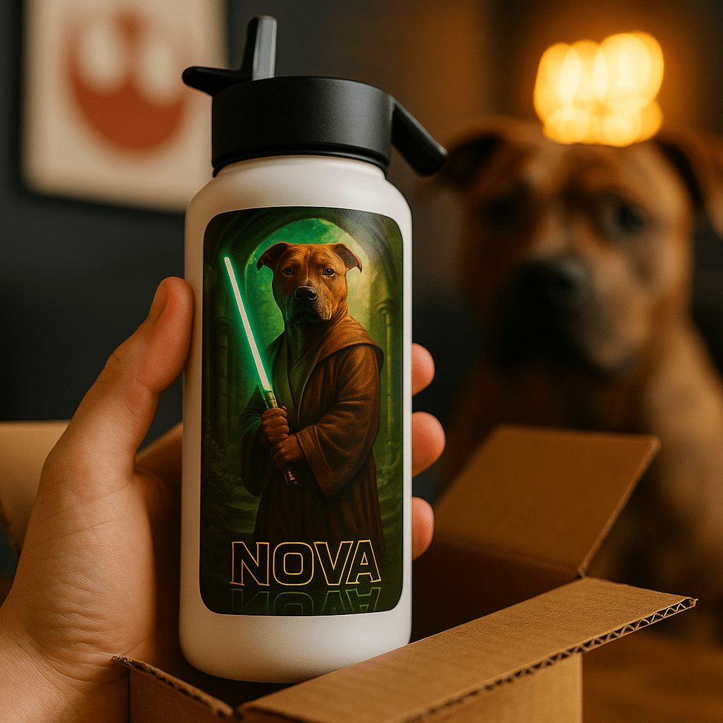 Jedi Custom Pet Portrait – Water Bottle | Dog & Cat Art