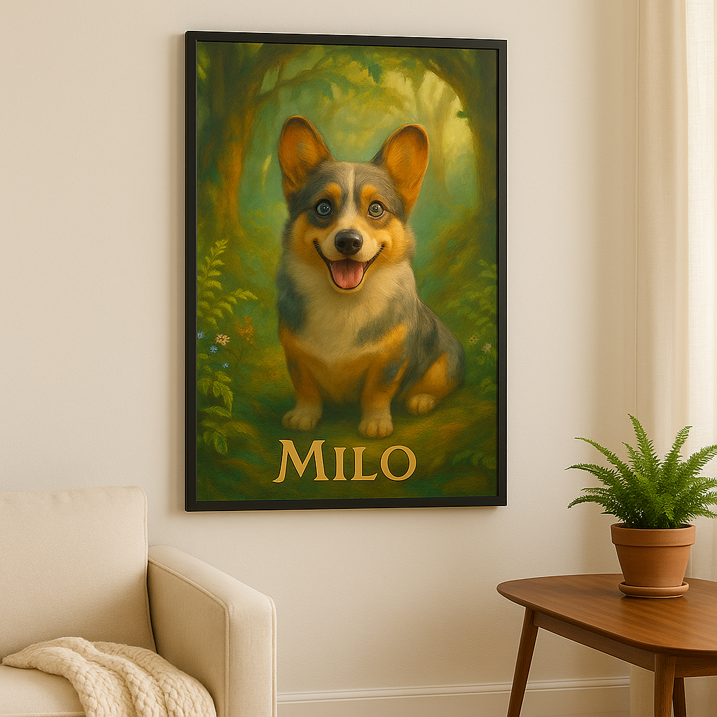 Ghibli‑Style Custom Pet Portrait – Framed Poster | Dog & Cat Art