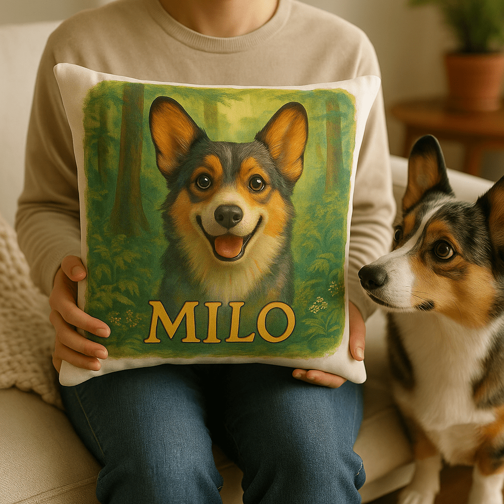 Ghibli‑Style Custom Pet Portrait – Pillow | Dog & Cat Art
