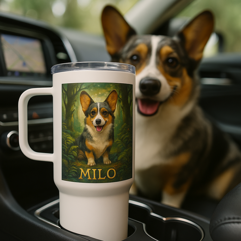 Ghibli‑Style Custom Pet Portrait – Travel Mug | Dog & Cat Art