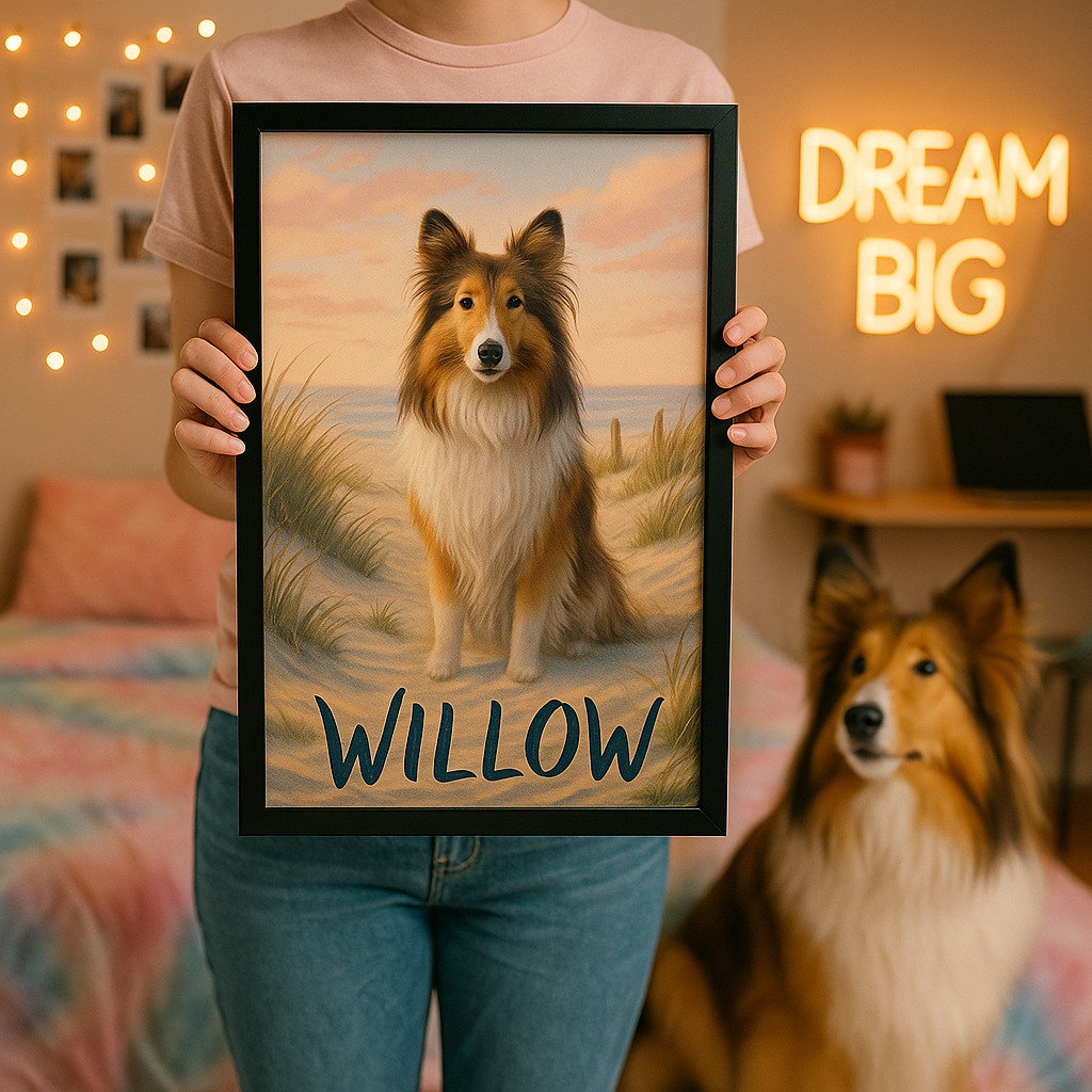 Ghibli‑Style Custom Pet Portrait – Framed Poster | Dog & Cat Art
