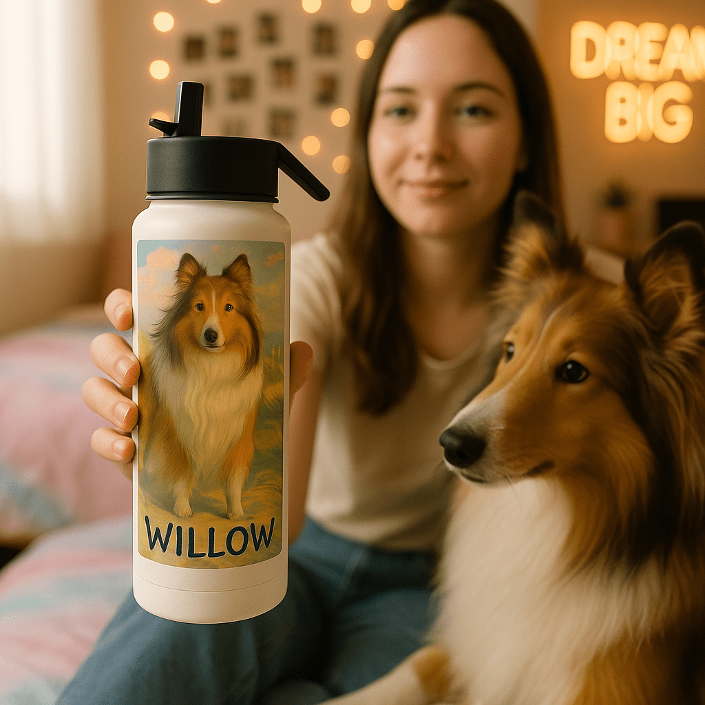 Ghibli‑Style Custom Pet Portrait – Water Bottle | Dog & Cat Art
