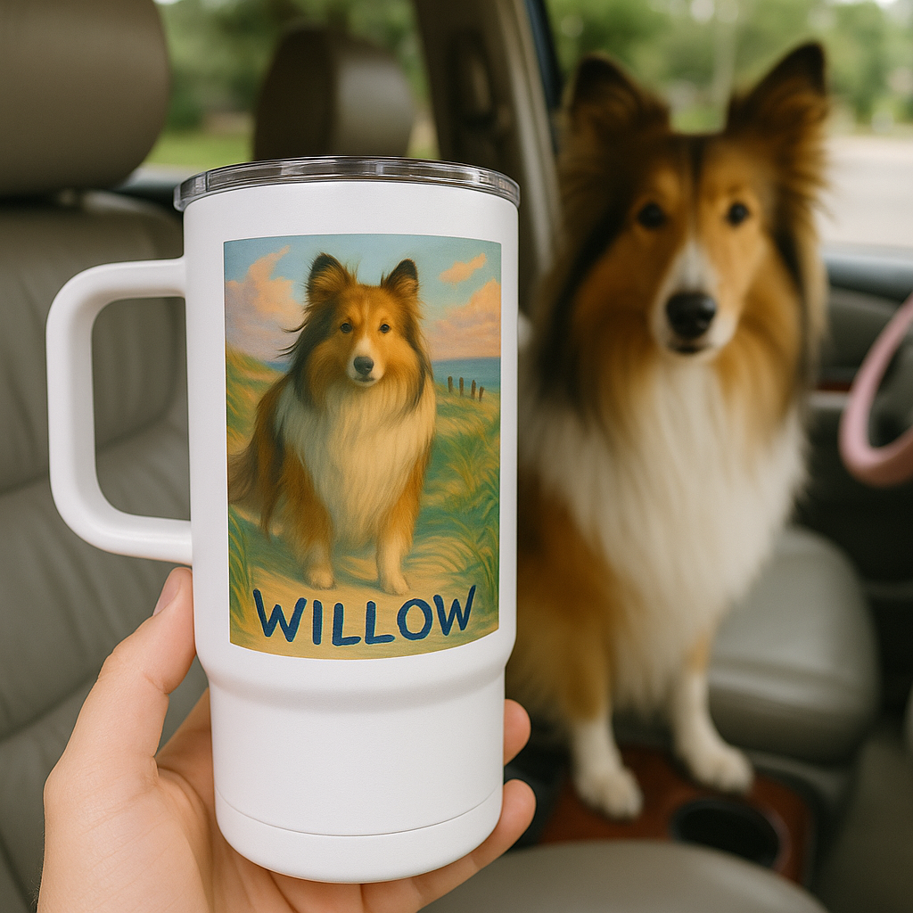 Ghibli‑Style Custom Pet Portrait – Travel Mug | Dog & Cat Art