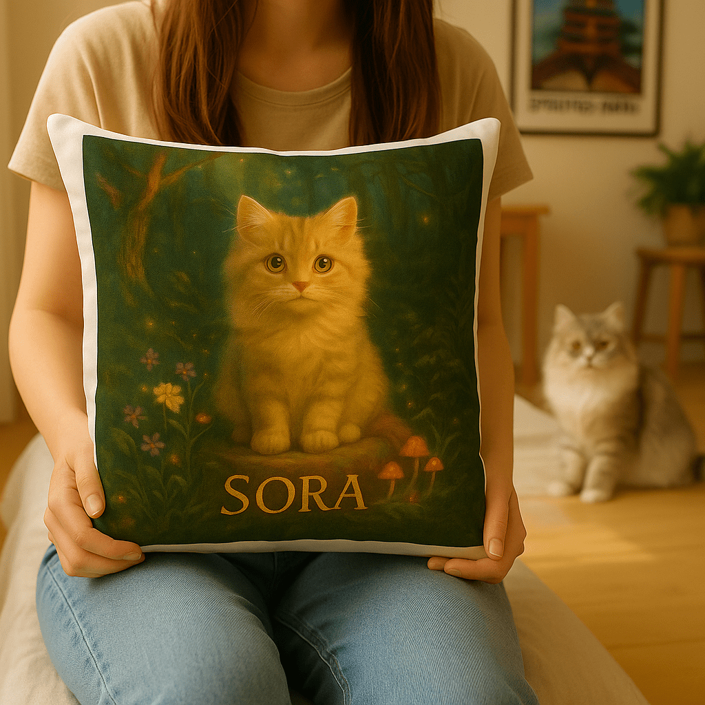 Ghibli‑Style Custom Pet Portrait – Pillow | Dog & Cat Art