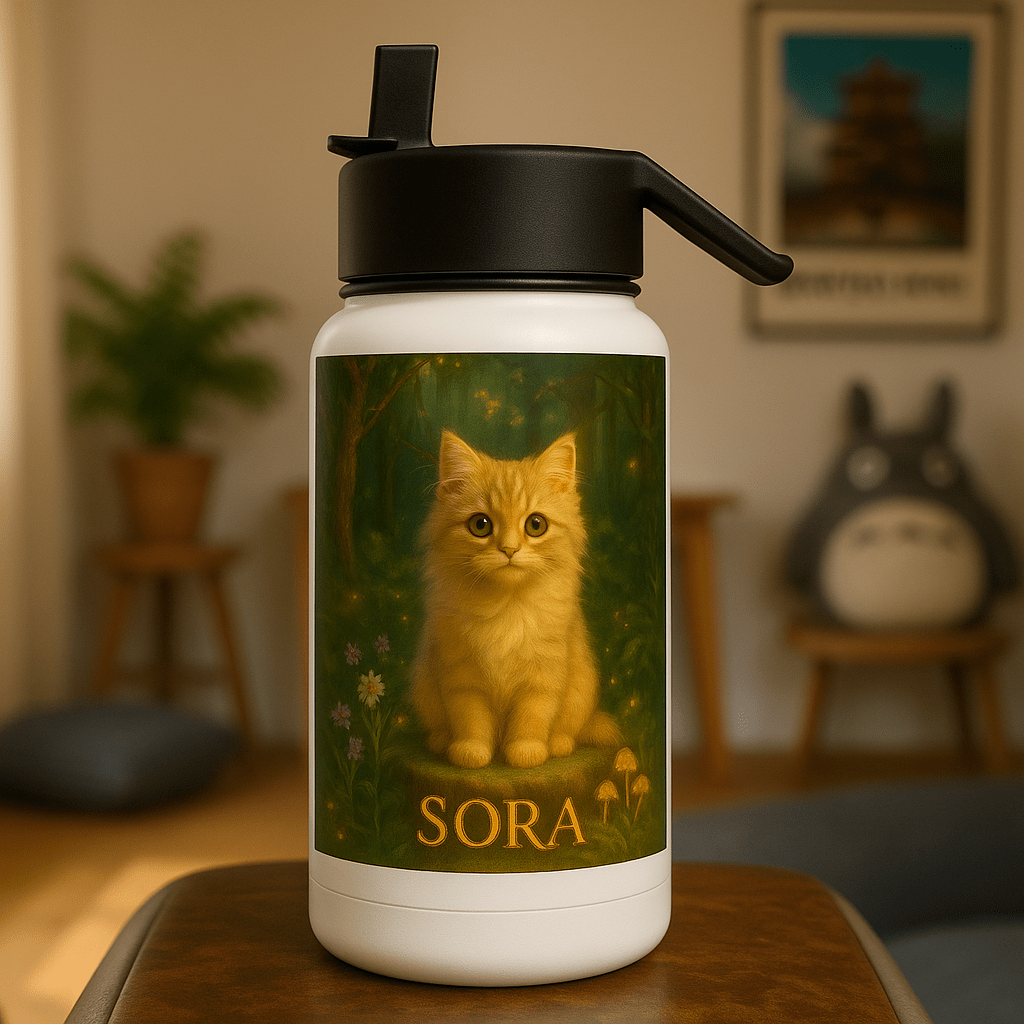Ghibli‑Style Custom Pet Portrait – Water Bottle | Dog & Cat Art