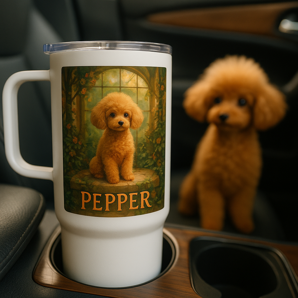 Ghibli‑Style Custom Pet Portrait – Travel Mug | Dog & Cat Art