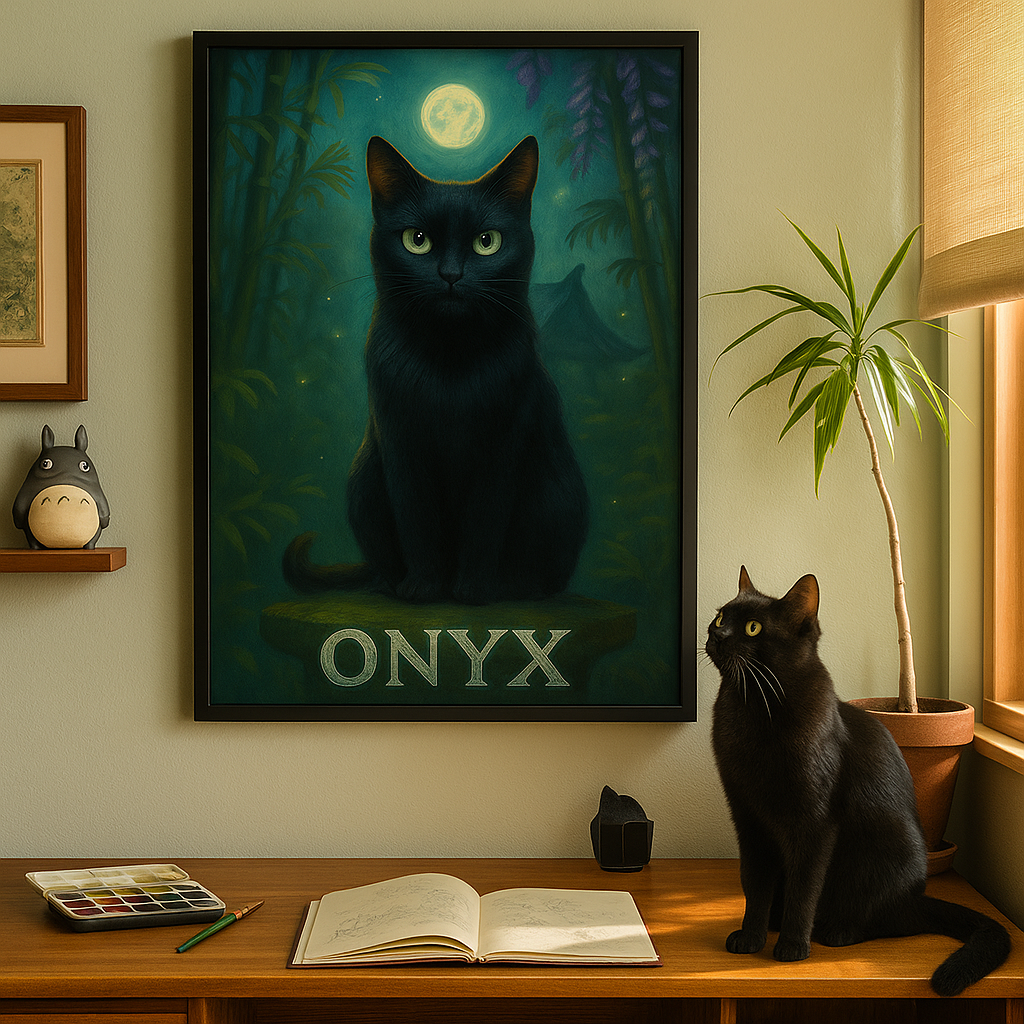 Ghibli‑Style Custom Pet Portrait – Framed Poster | Dog & Cat Art
