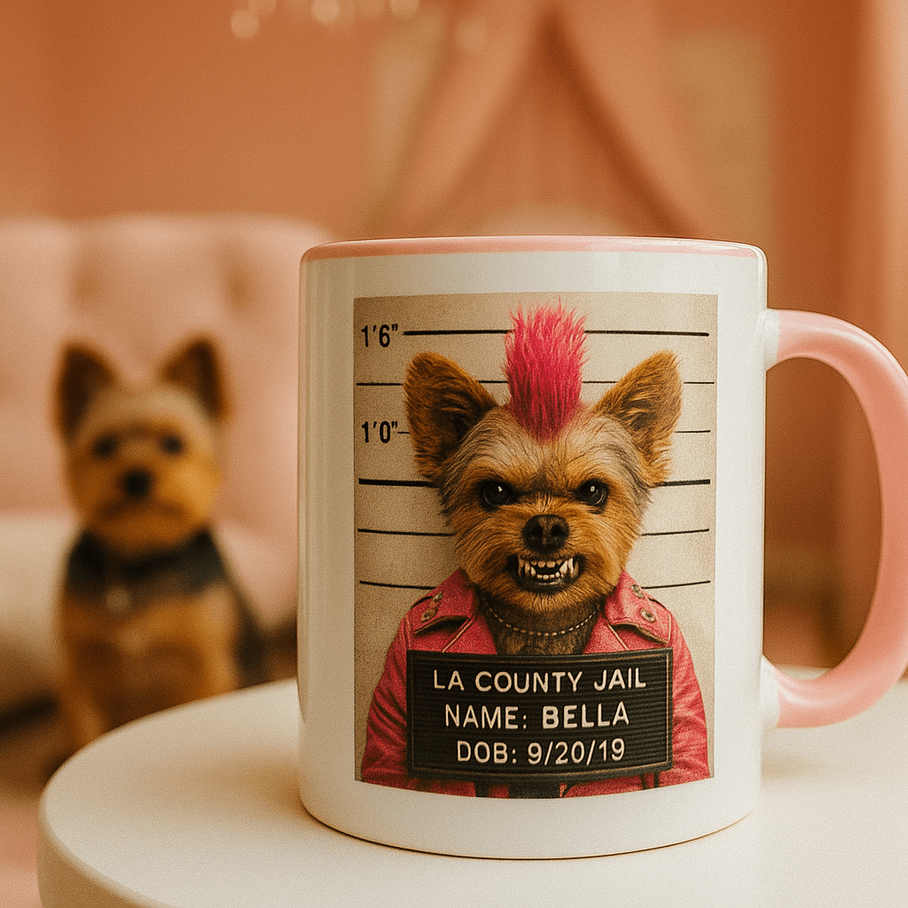 Mug‑Shot Custom Pet Portrait – Mug | Dog & Cat Art