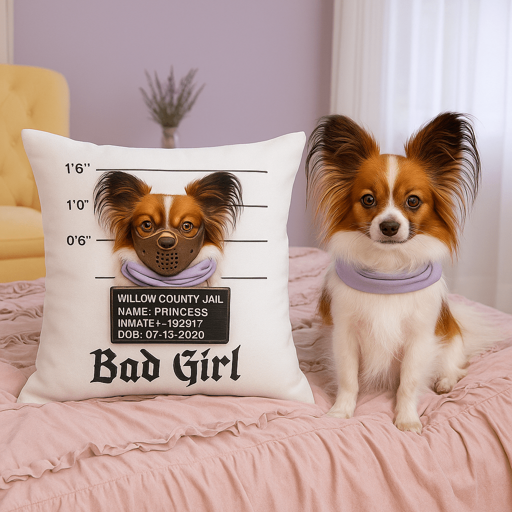 Mug‑Shot Custom Pet Portrait – Pillow | Dog & Cat Art