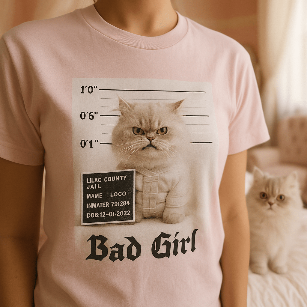 Mug‑Shot Custom Pet Portrait – T‑Shirt | Dog & Cat Art