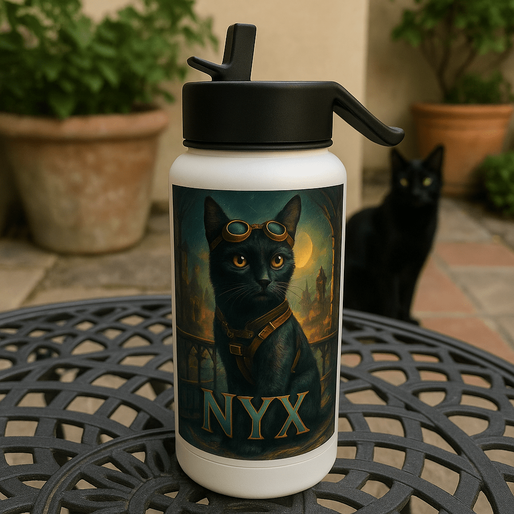 Steampunk Custom Pet Portrait – Water Bottle | Dog & Cat Art