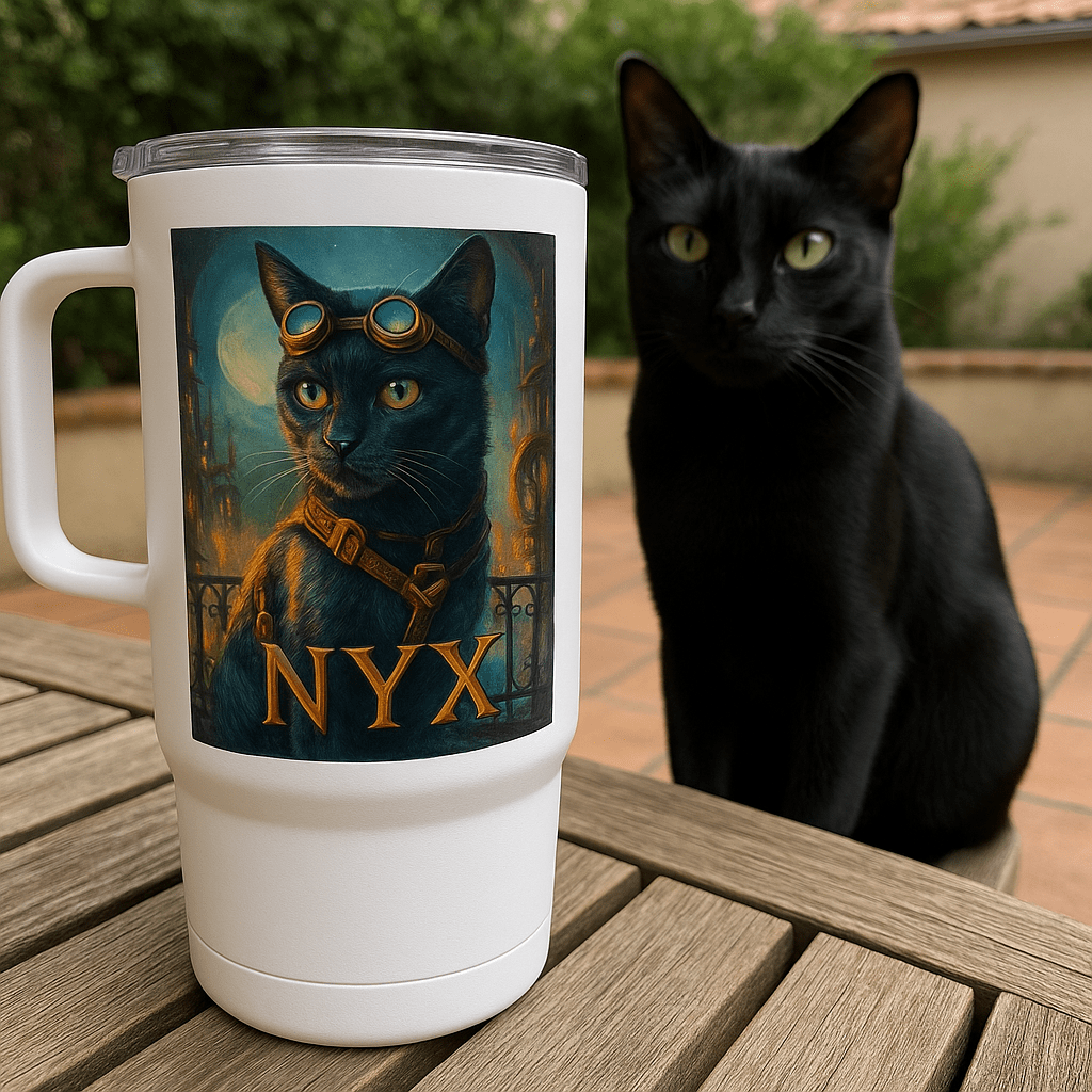 Steampunk Custom Pet Portrait – Travel Mug | Dog & Cat Art