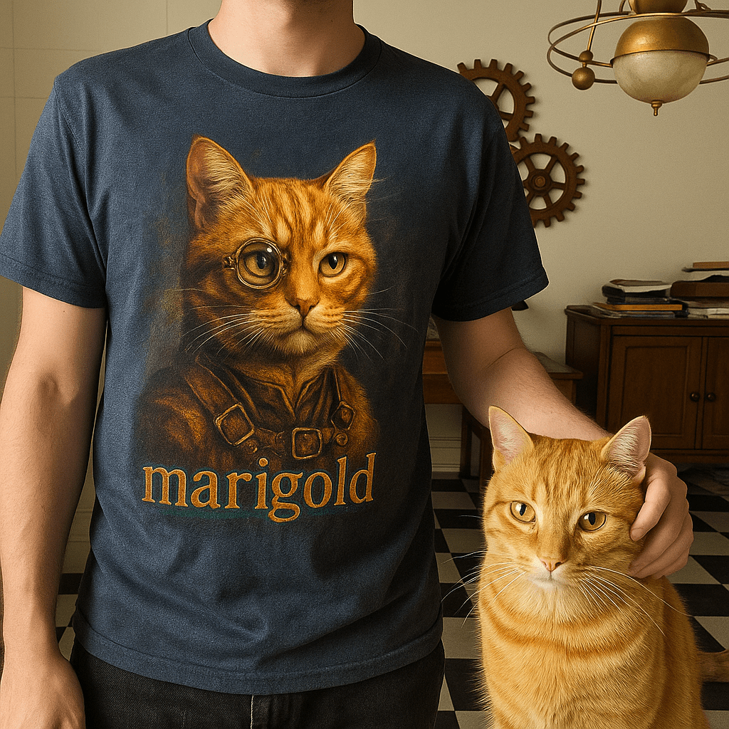 Steampunk Custom Pet Portrait – T‑Shirt | Dog & Cat Art