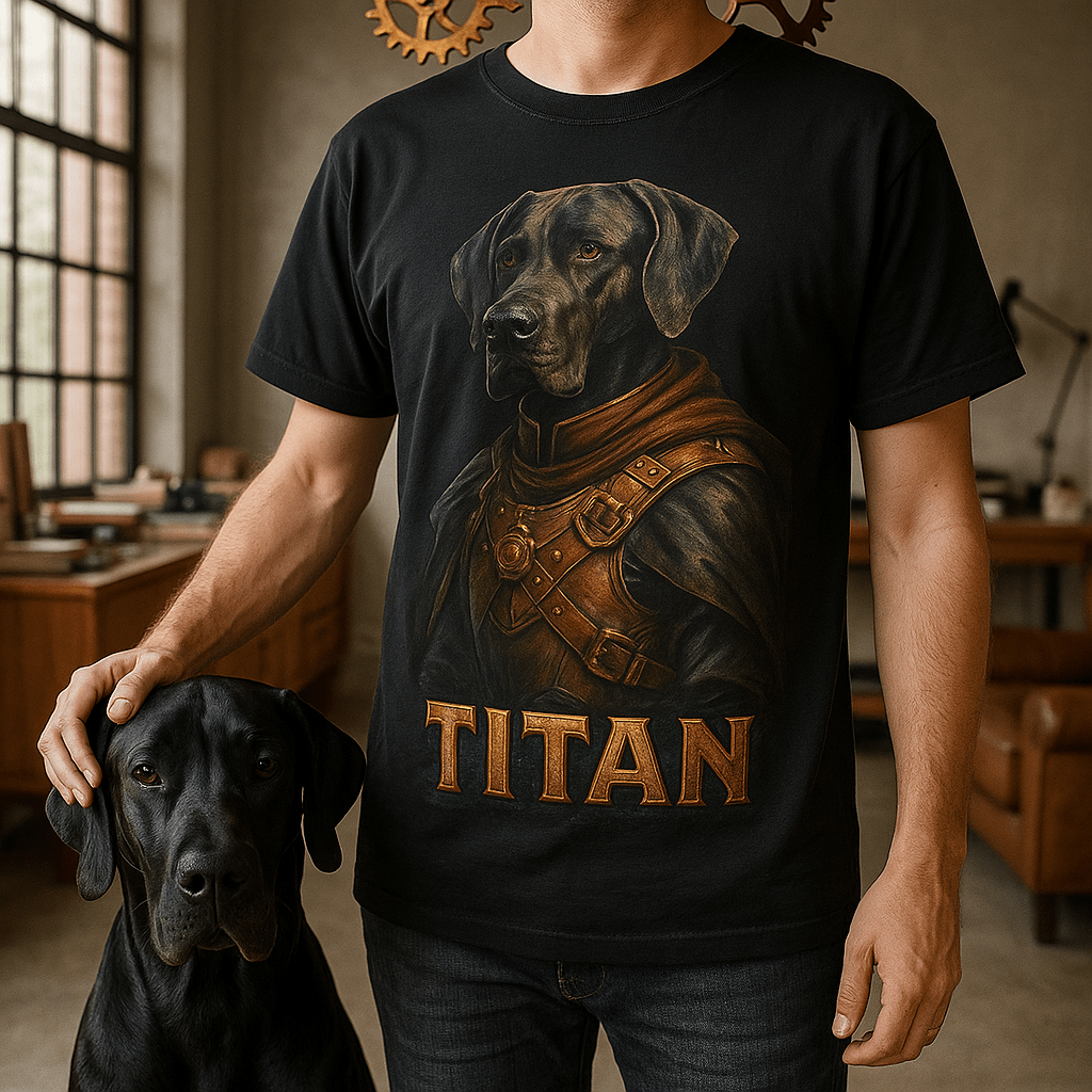 Steampunk Custom Pet Portrait – T‑Shirt | Dog & Cat Art