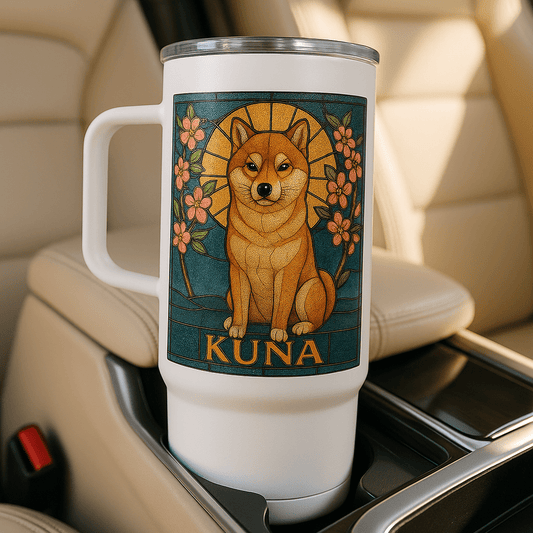 Stained‑Glass Custom Pet Portrait – Travel Mug | Dog & Cat Art