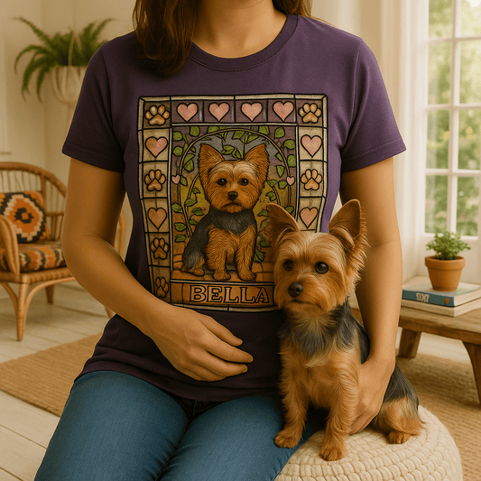 Stained‑Glass Custom Pet Portrait – T‑Shirt | Dog & Cat Art