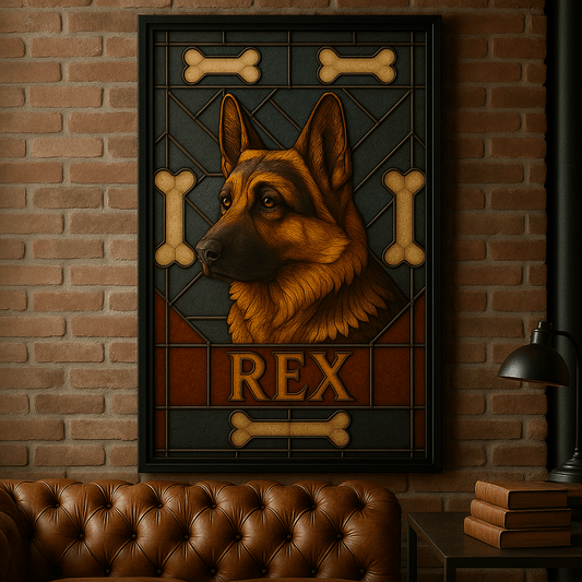 Stained‑Glass Custom Pet Portrait – Framed Poster | Dog & Cat Art