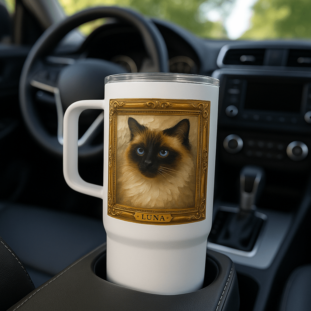 Digital Oil‑Impasto Pet Portrait – Travel Mug | Dog & Cat Art