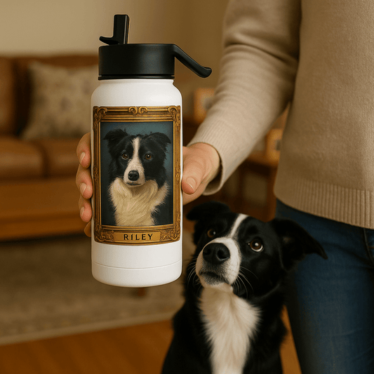 Digital Oil‑Impasto Pet Portrait – Water Bottle | Dog & Cat Art