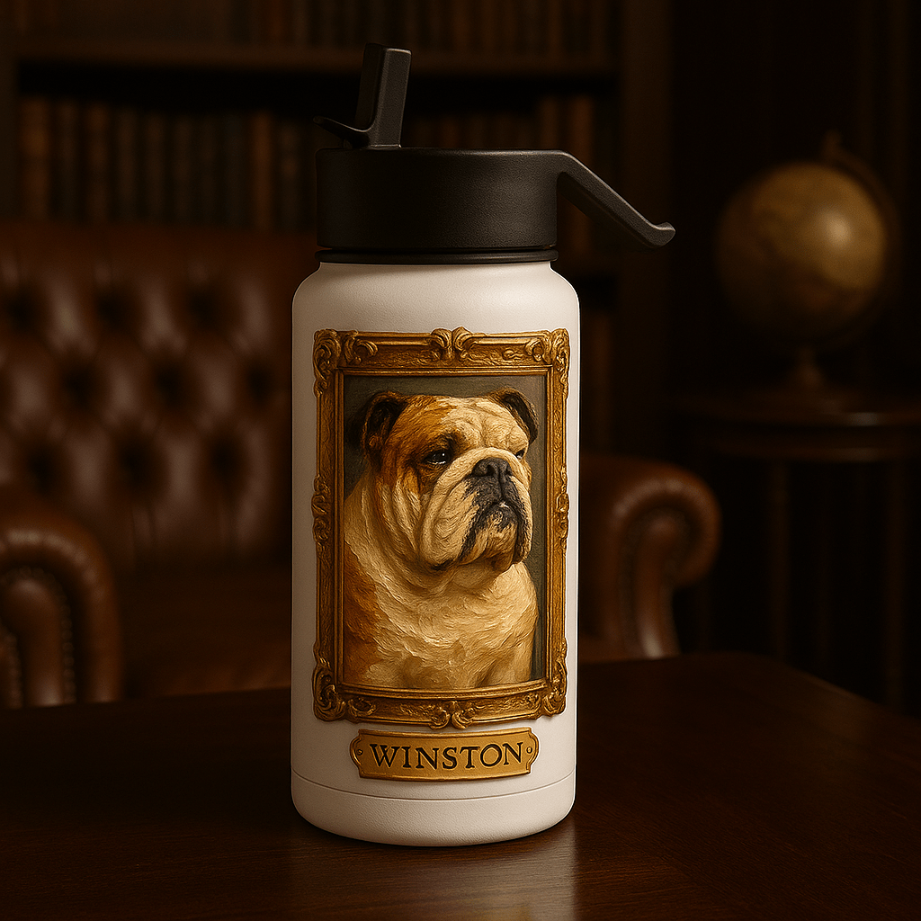 Digital Oil‑Impasto Pet Portrait – Water Bottle | Dog & Cat Art