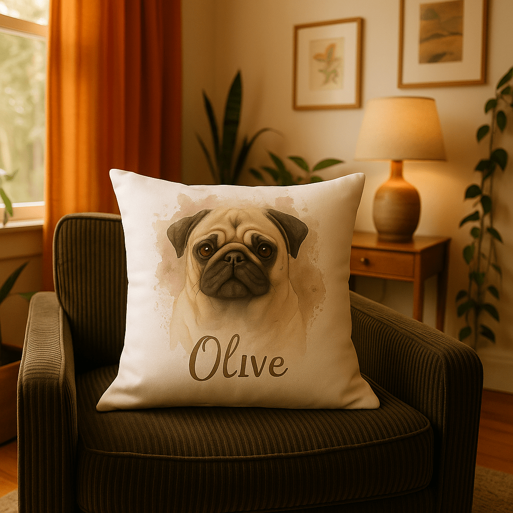 Custom Watercolor Pet Portrait – Pillow | Dog & Cat Art