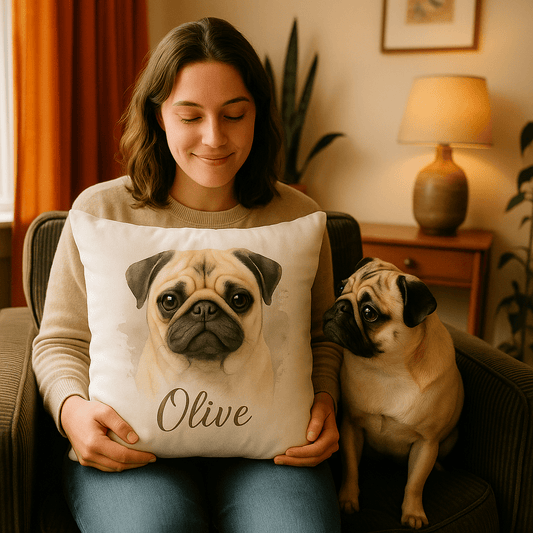 Custom Watercolor Pet Portrait – Pillow | Dog & Cat Art