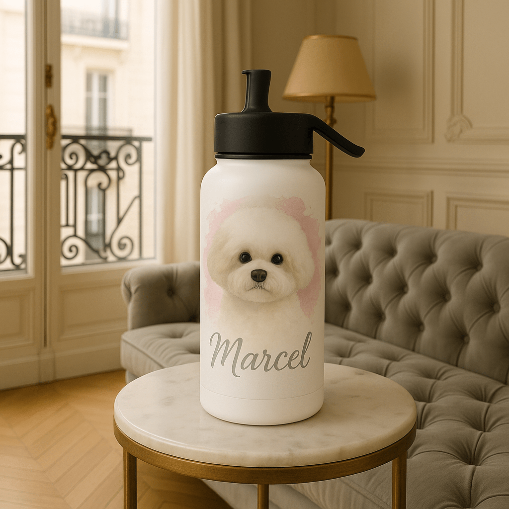 Custom Watercolor Pet Portrait – Water Bottle | Dog & Cat Art