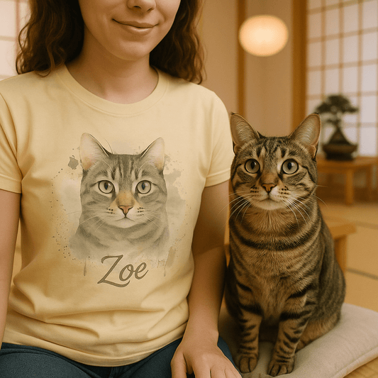 Custom Watercolor Pet Portrait – T‑Shirt | Dog & Cat Art