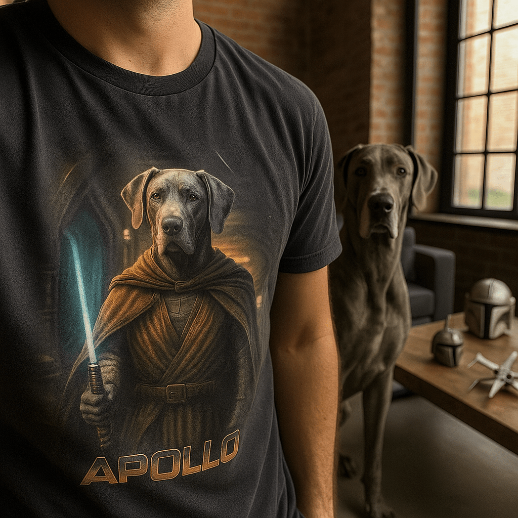 Jedi Custom Pet Portrait – T‑Shirt | Dog & Cat Art