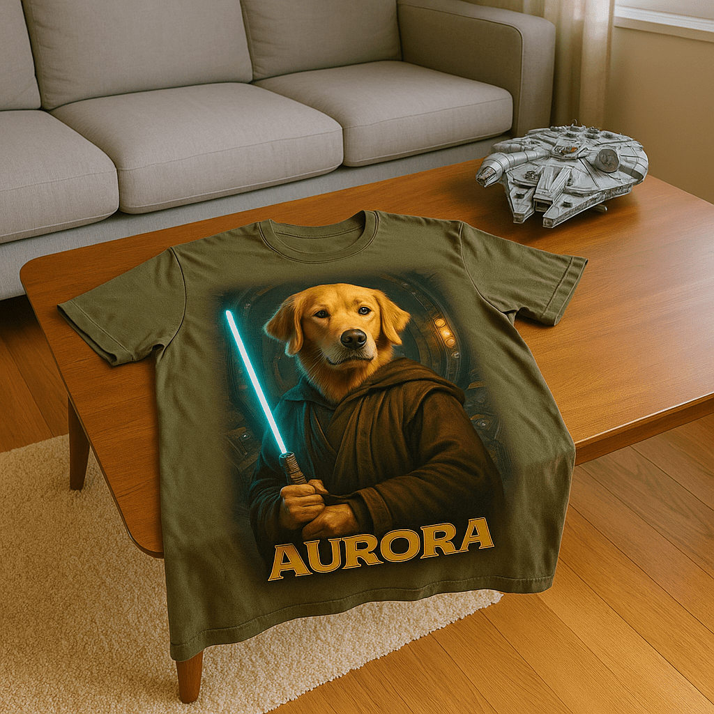 Jedi Custom Pet Portrait – T‑Shirt | Dog & Cat Art