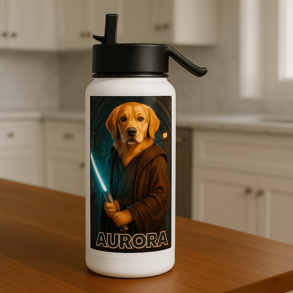 Jedi Custom Pet Portrait – Water Bottle | Dog & Cat Art