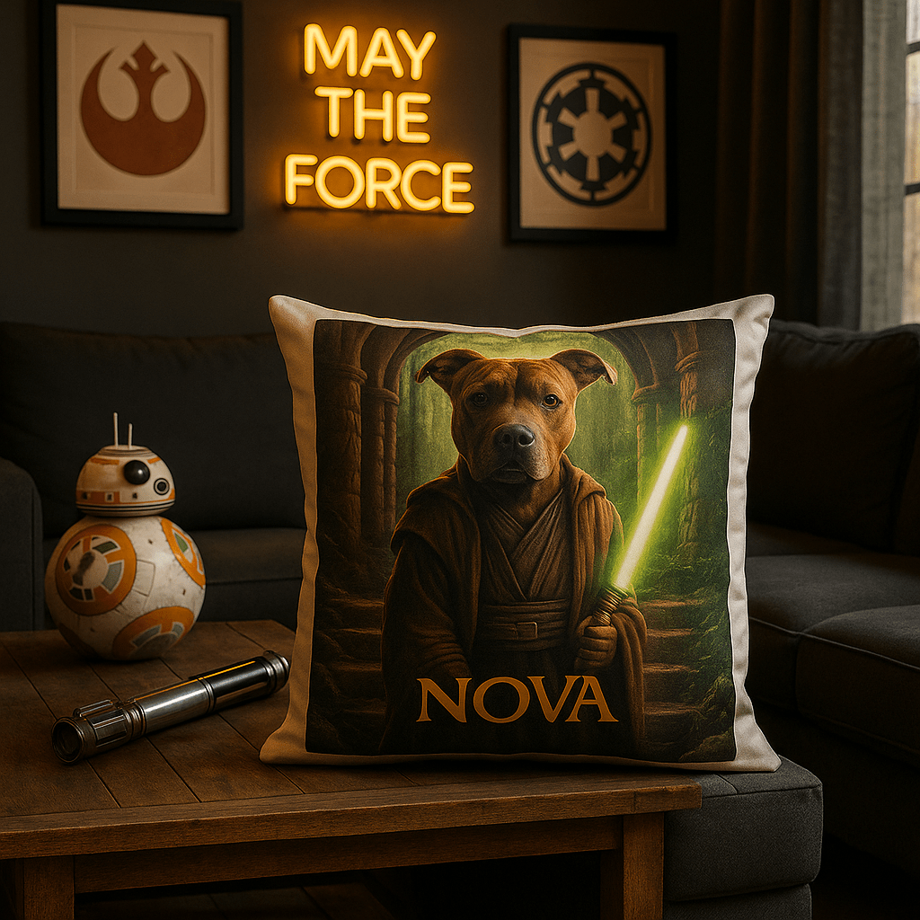 Jedi Custom Pet Portrait – Pillow | Dog & Cat Art