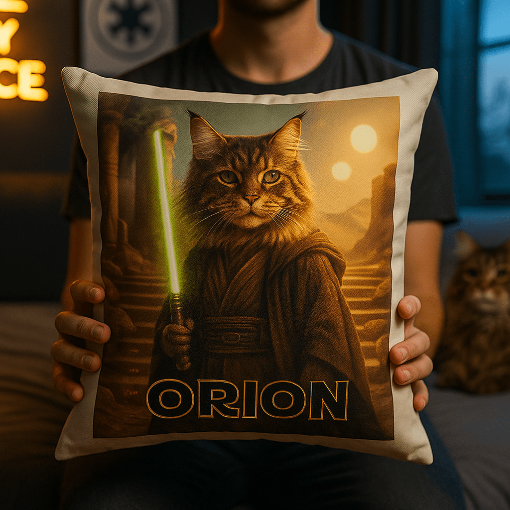 Jedi Custom Pet Portrait – Pillow | Dog & Cat Art