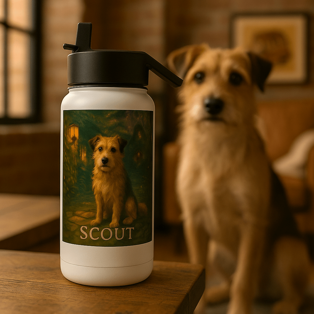 Ghibli‑Style Custom Pet Portrait – Water Bottle | Dog & Cat Art